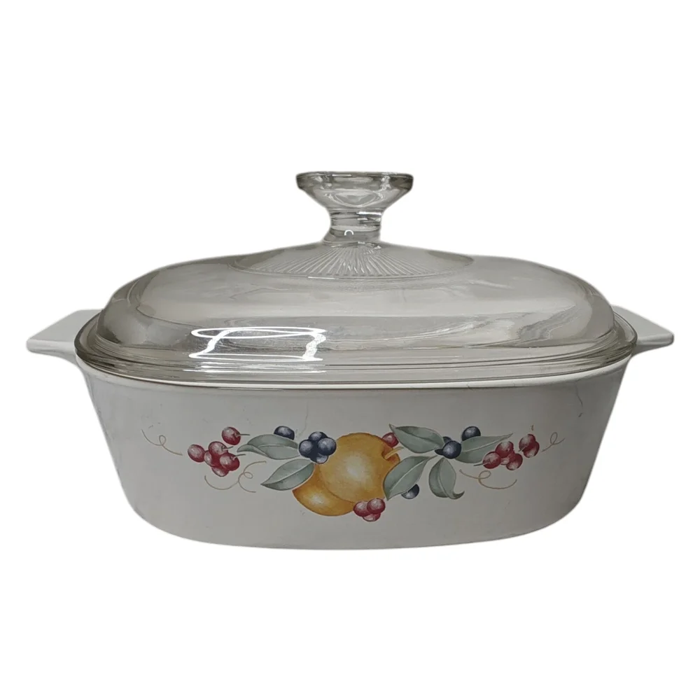 Pyrex Glass Lid Casserole Dish Fruit Design Vintage